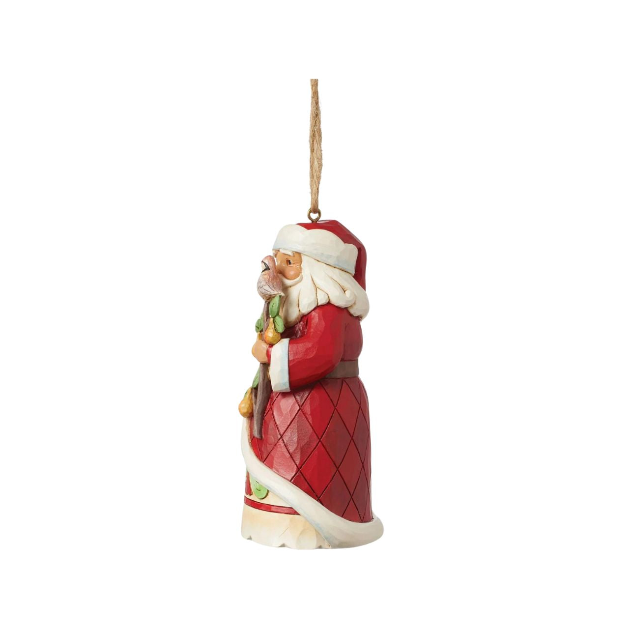 Designed by award winning artist Jim Shore as part of the Heartwood Creek 2023 World Wide Event, hand crafted using high quality cast stone and hand painted, this Santa holding a Partridge in a Pear Tree Hanging Ornament is perfect for the Christmas season.