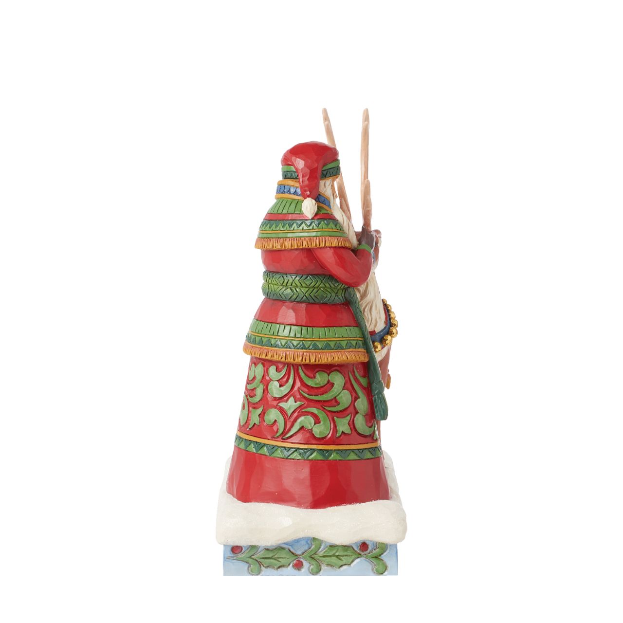 Hand painted and hand crafted from high quality cast stone, this figurine of Santa with his Reindeer helper is the perfect addition to any Christmas display. Part of the Heartwood Creek collection by Jim Shore. Comes in fully branded packaging.