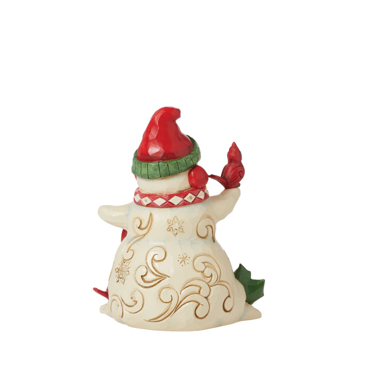 Wrapped up against the winter chill and with a little Cardinal friend, this Snowman is ready for the Christmas period. Hand painted and hand carved from the Heartwood Creek collection from Jim Shore.