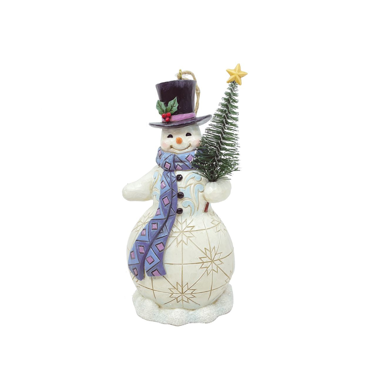 Snowman with Tree Christmas Hanging Ornament  Celebrate Christmas with this beautiful hand crafted and hand painted Snowman with Tree Hanging Ornament. Decorate your Christmas Tree with this intricate hanging ornament.