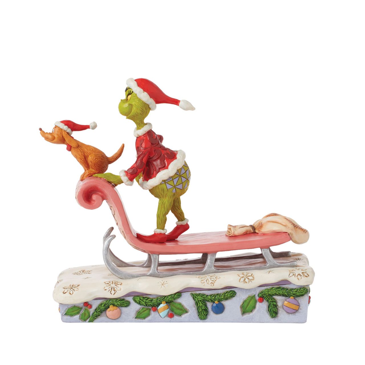 Designed by award-winning artist, Jim Shore, hand carved and hand painted, the iconic Grinch is ready to enjoy the Christmas holidays with this festive piece. Comes in a fully branded gift box.