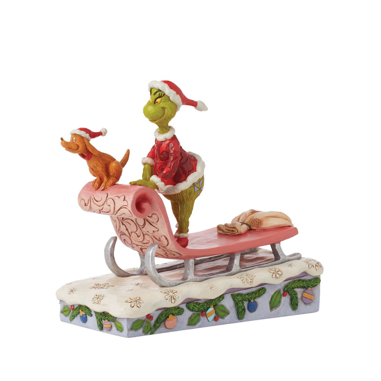 Designed by award-winning artist, Jim Shore, hand carved and hand painted, the iconic Grinch is ready to enjoy the Christmas holidays with this festive piece. Comes in a fully branded gift box.