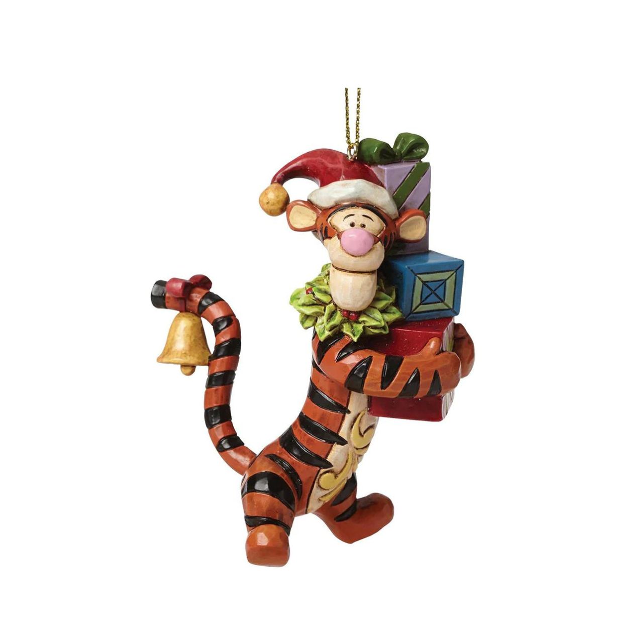 Disney Traditions Tigger Hanging Ornament  This hanging ornament shows that Tigger will do anything for ole St. Nick! Designed by award winning artist and sculptor, Jim Shore for the Disney Traditions brand. The hanging ornament is made from cast stone.