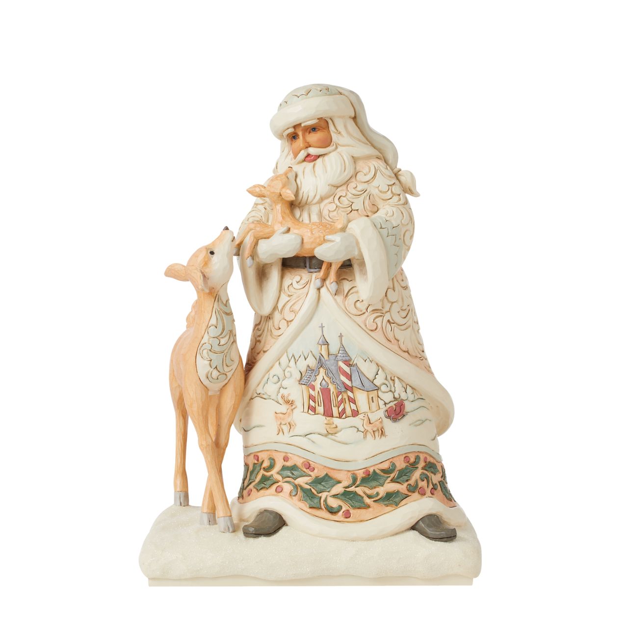 From the White Woodland collection as part of Heartwood Creek by Jim Shore, Santa is with his woodland friends this Christmas period. Comes in a fully branded gift box.