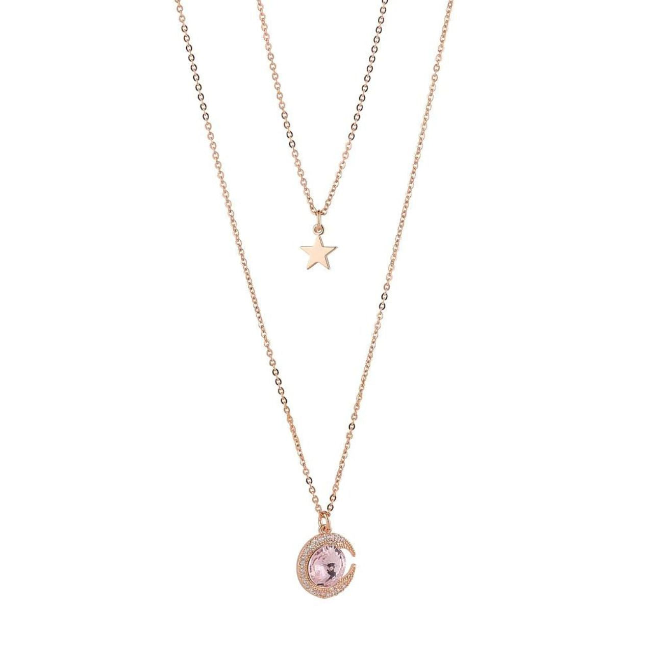 Pink Moon Layered Necklace by Knight & Day  Pink moon layered necklace with moon & star charms.