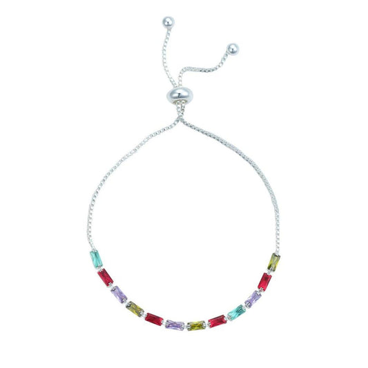  Expertly crafted by Knight & Day, the Silver Rainbow Bracelet is an elegant accessory that will add a touch of sophistication to any outfit. Silver plated, this bracelet is both durable and stylish. Perfect for any occasion, it's a must-have for your jewellery collection.