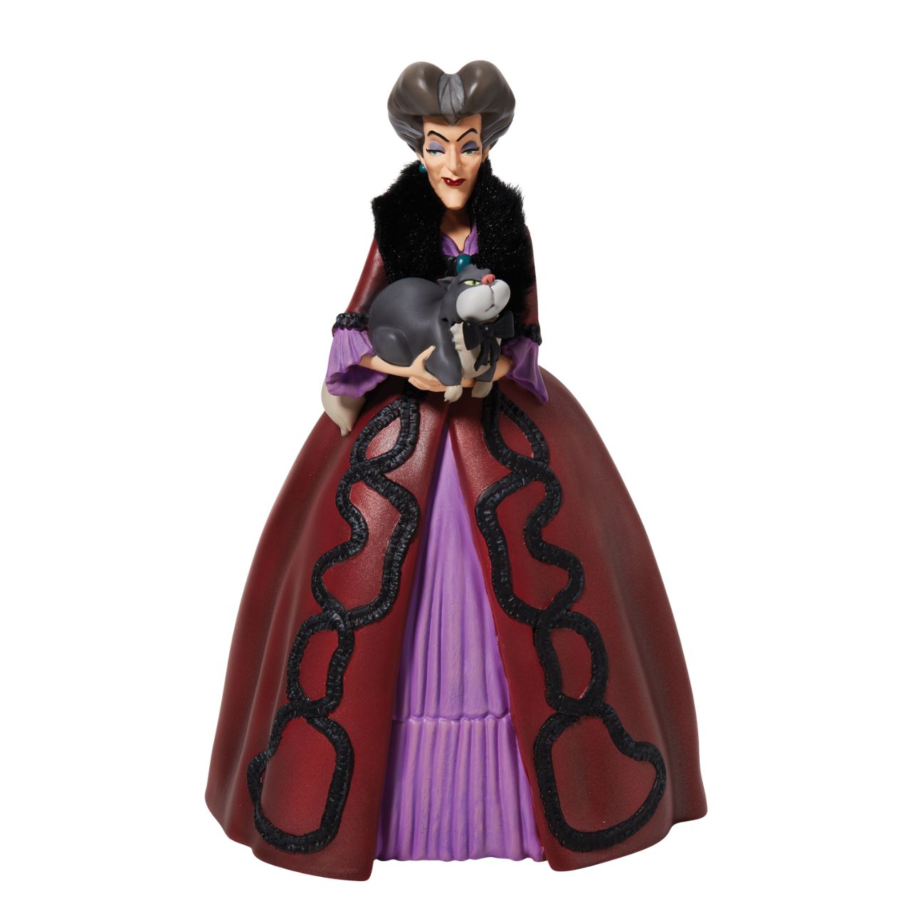 Disney Showcase Lady Tremaine Rococo Figurine  Lady Tremaine Rococo Figurine. Cinderella's Step Mother is made from cast stone. Each piece is hand painted and slight colour variations are to be expected which makes each piece unique. Supplied in branded gift box.