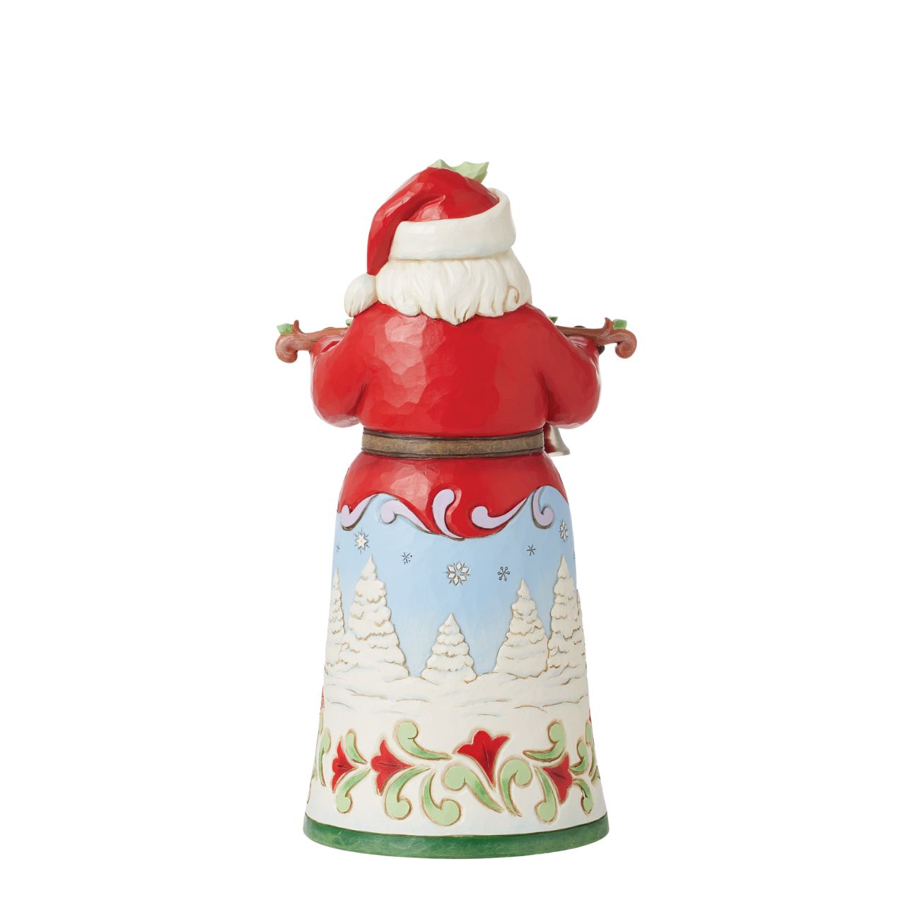 The 18th annual limited edition Song Santa from Jim Shore as part of his Heartwood Creek collection. Featuring hand painted illustrations across Santa's skirt, showing scenes from the iconic song, I Heard The Bells On Christmas Day.