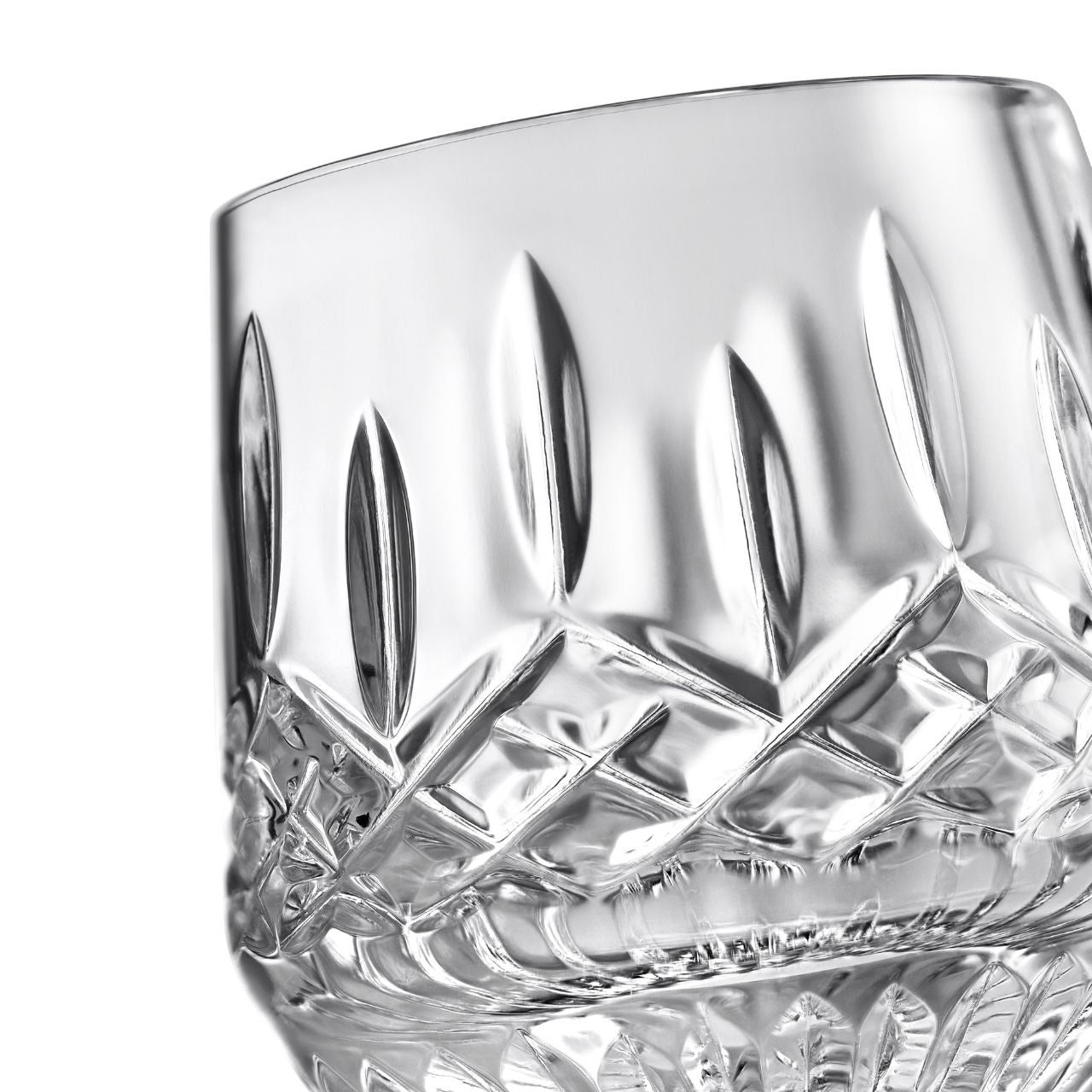 Waterford Crystal Lismore Whiskey Glass Set of 4  The Waterford Lismore pattern is a stunning combination of brilliance and clarity. You could honour Lismore's Irish roots serving drams in these Lismore Old Fashioned glasses, or use them to serve spirits 'on the rocks.'