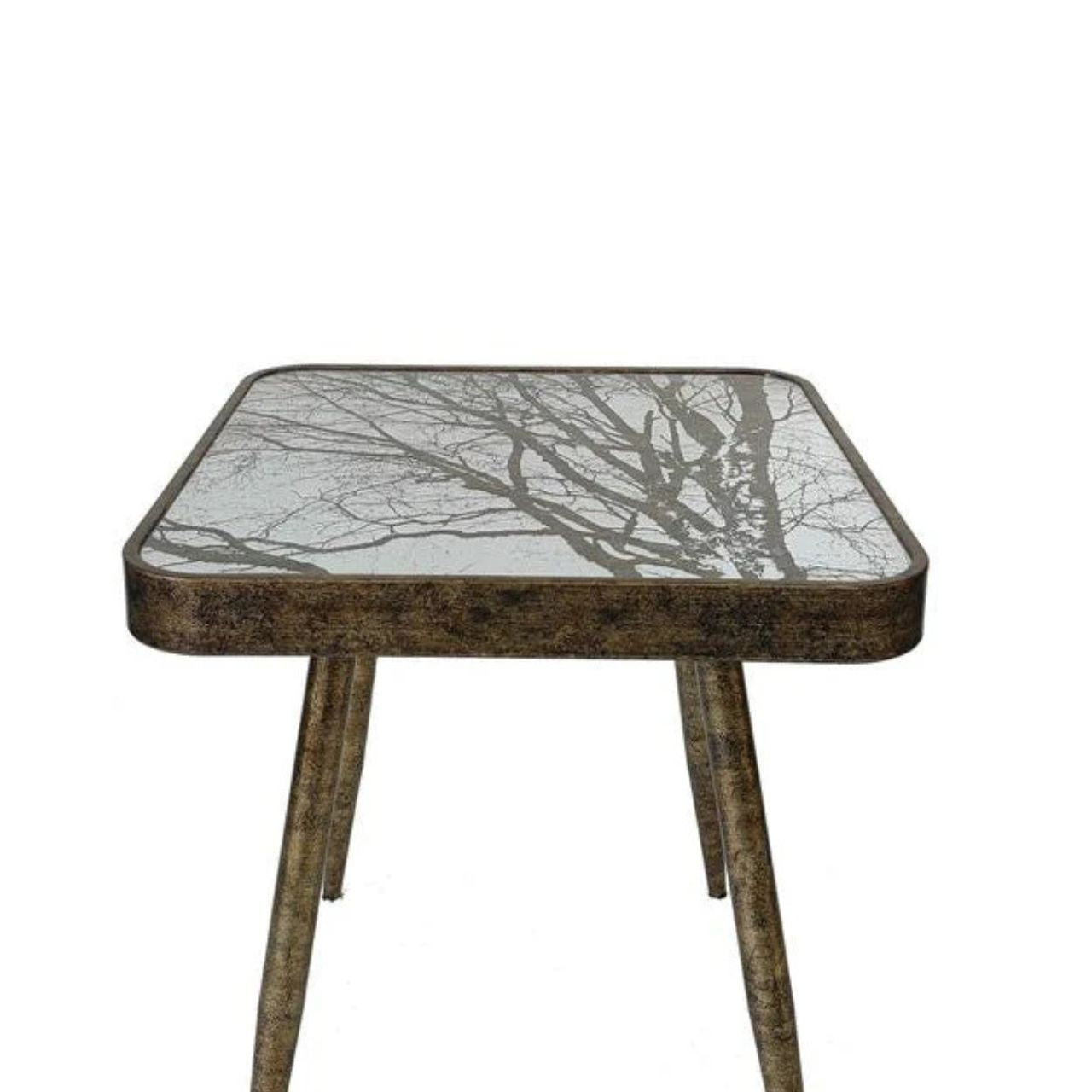 Introducing our Forest Scene Side Table – a perfect blend of urban style and natural beauty. Featuring a sleek industrial frame and a unique treetop print, this table adds a touch of wilderness to any space.