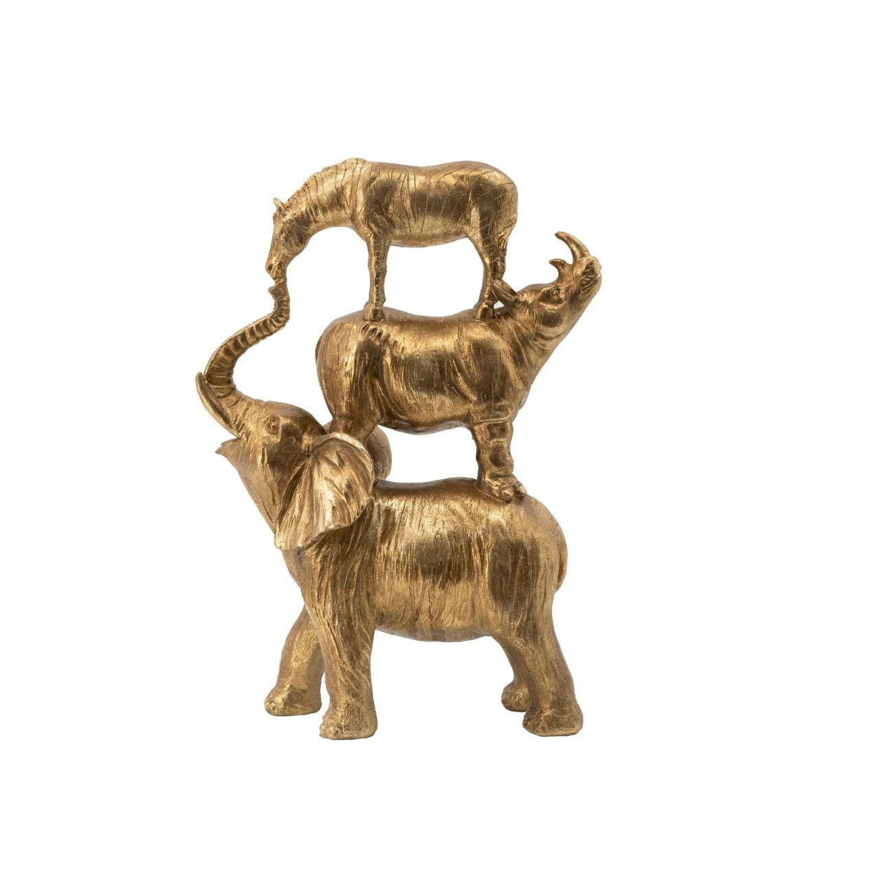 Enhance your décor with this charming gold stacked Jungle Animals sculpture.