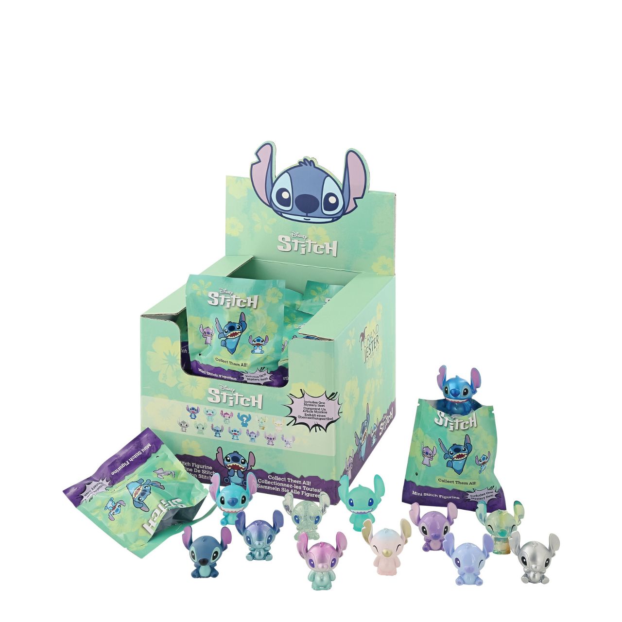 Grand Jester are pleased to present Disney's favourite alien in the newest format, a blind box. Individually wrapped mini resin Stitch figurines. There are a total of 13 different variations for fans to collect, 12 standard and 1 rare.