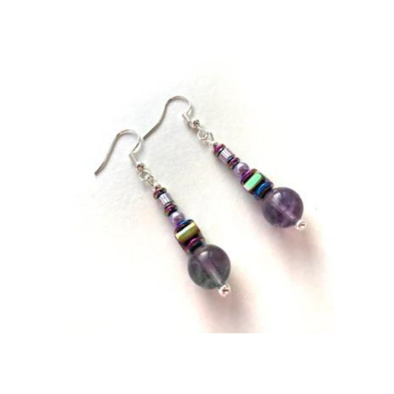 Fluorite and Hematite Gemstone Earrings by Mishe Jewellery