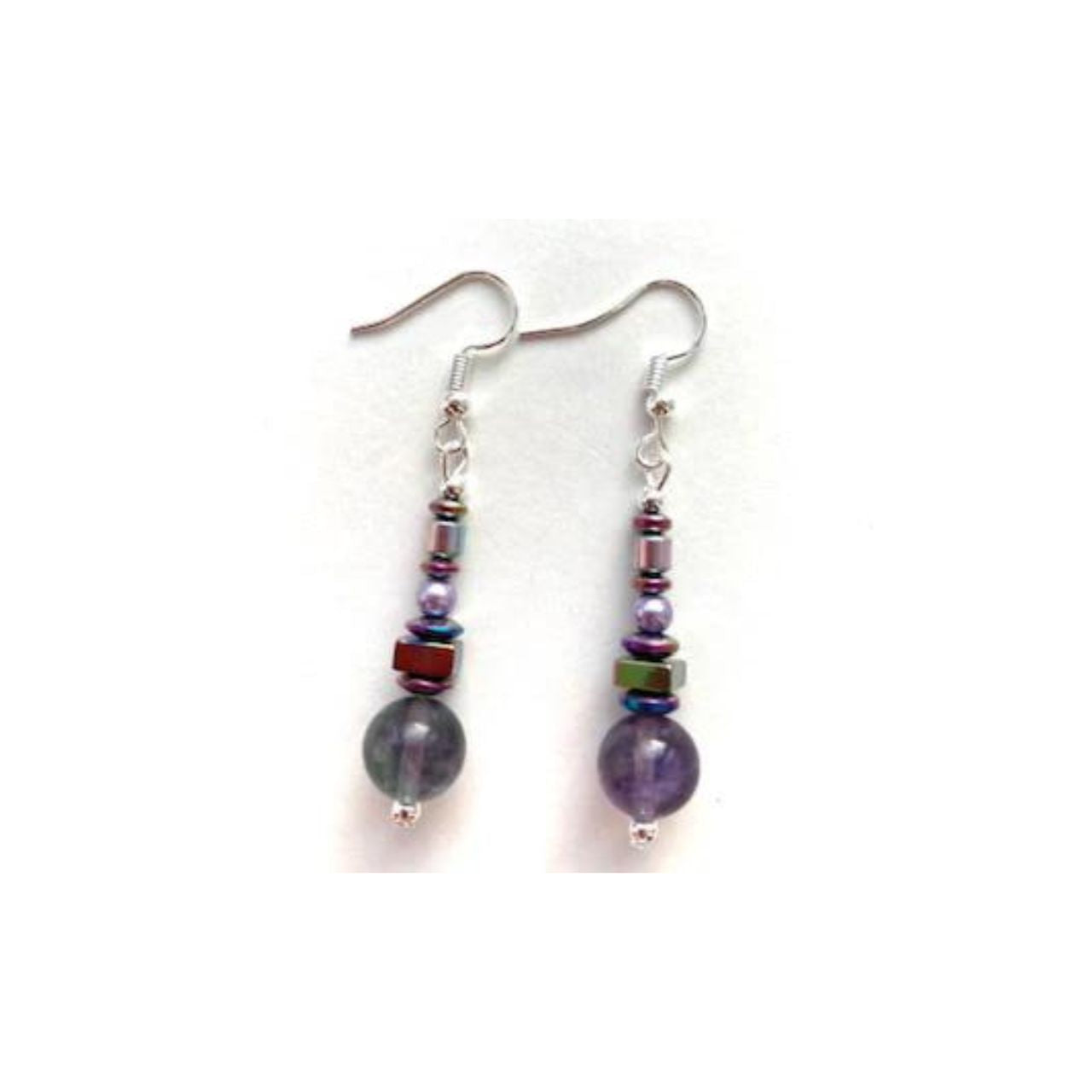 Fluorite and Hematite Gemstone Earrings by Mishe Jewellery