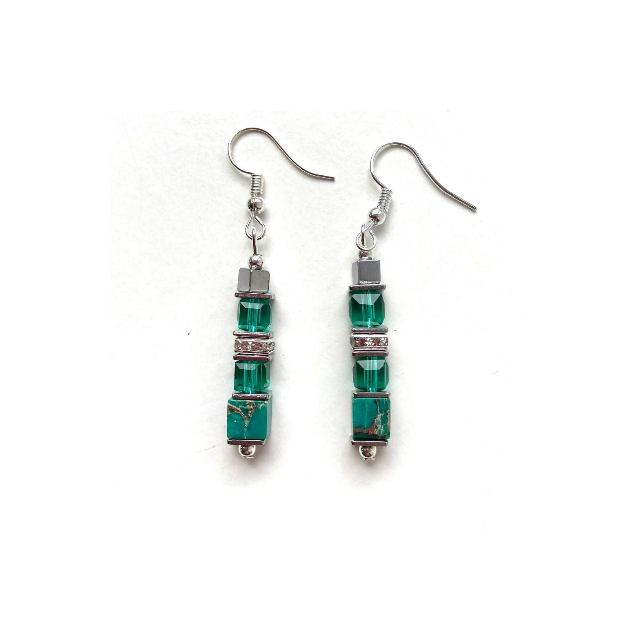 Green Gemstone & Crystal Drop Earrings by Mishe Jewellery