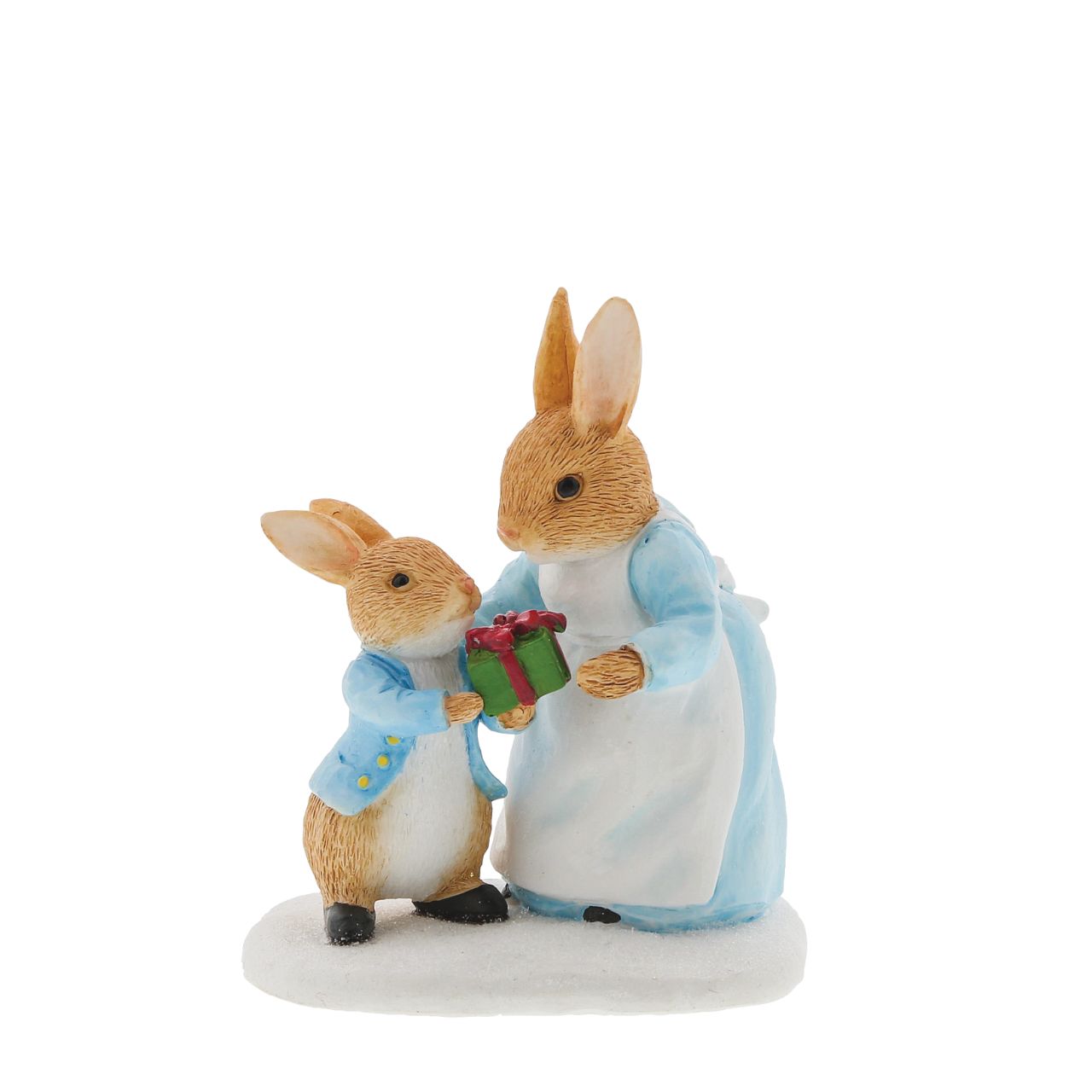 Beatrix Potter Mrs. Rabbit Passing Peter Rabbit a Present Figurine  Wish someone a very Merry Christmas with this beautiful, Mrs. Rabbit Passing Peter Rabbit a Present Figurine. This charming figurine would make a treasured keepsake over the festive period, and would be take pride of place in your home this Christmas.