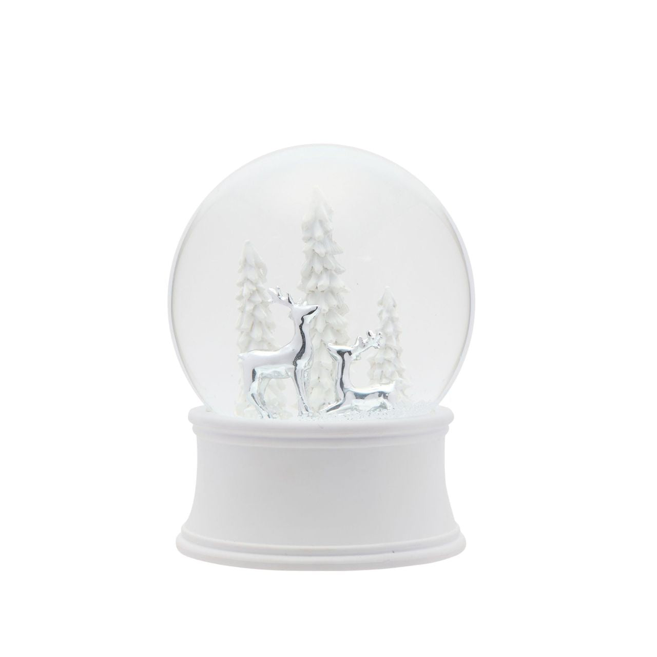 Delight in the magic of Christmas with this charming Musical Silver Reindeer Snowglobe. Featuring an enchanting winter woodland scene, this snowglobe brings a festive feeling to any room. The detailed 16cm design captures reindeer amongst snow-covered pine trees, with flakes swirling when shaken.