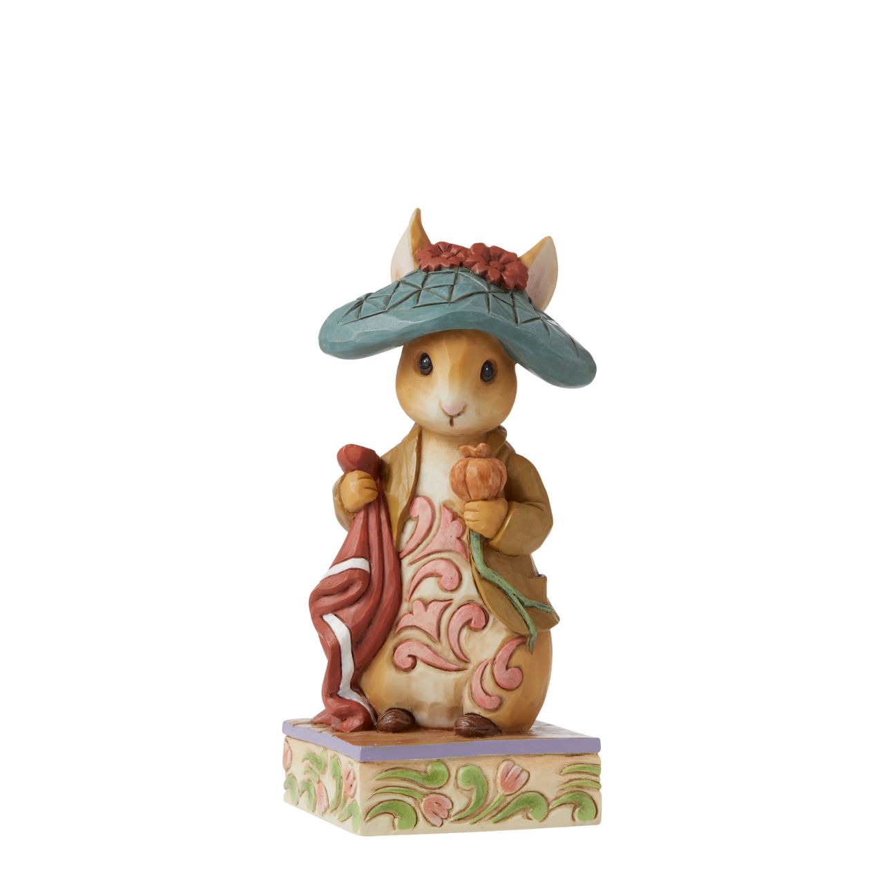 Beatrix Potter Nibble, Nibble, Crunch Benjamin Bunny Figurine  Award winning folk artist Jim Shore brings his unique style to Beatrix Potter's beloved story, The Tale of Peter Rabbit, through charming hand-crafted gifts that will delight her readers of all ages. This Jim Shore figurine features Benjamin Bunny, Peter's lovable cousin. Wearing his characteristic hat, the little bunny waits patiently for the next adventure.