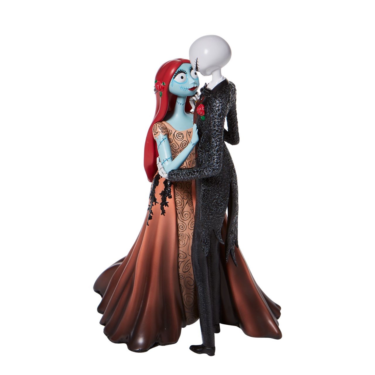 Disney Showcase Jack and Sally Couture de Force Figurine  Jack and Sally are an unlikely coupling of precious proportions. The Skellington king and ragdoll lock eyes in a romantic embrace in this show stopping Couture de Force Disney showcase piece. Wearing elegant robes, the pair prepare to dance the night away.