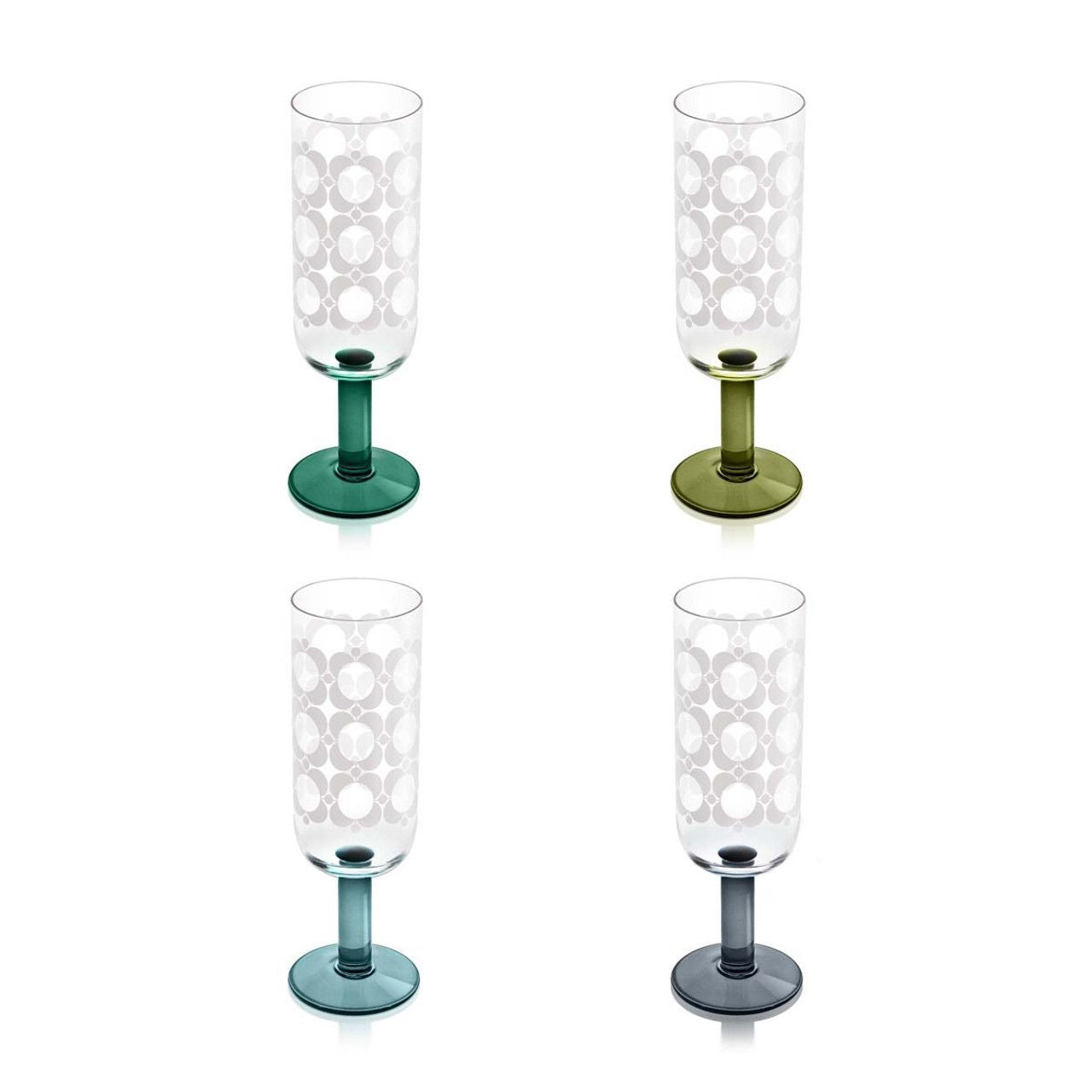 The Orla Kiely Atomic Flower Champagne Glass Set Of 4 is a beautiful set to add a retro vibe to your glassware.