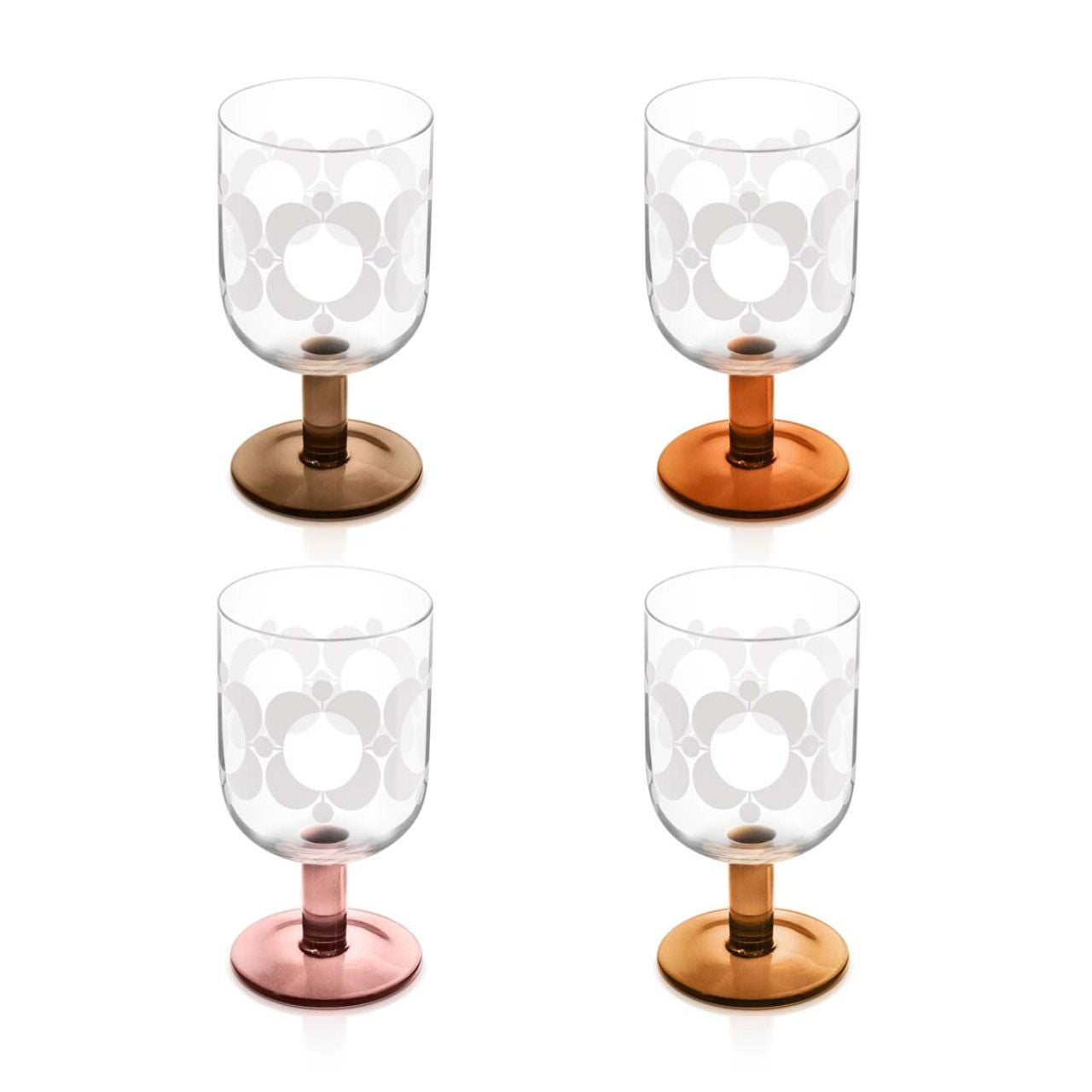 This set of four wine glasses has the classic atomic flower pattern etched into the glass. The perfect finish to any table setting.