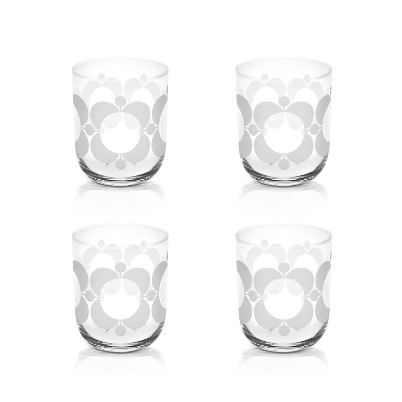 This set of four water glasses has the atomic flower pattern etched into the glass. The perfect finish to any table setting.