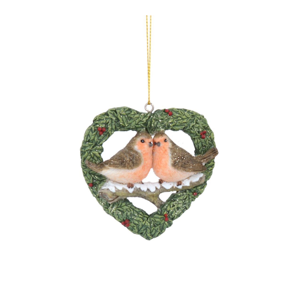 Gisela Graham Pair of Robins Christmas Hanging Ornament - Heart/Tree  This Pair of Robins Christmas Hanging Ornament is the perfect addition to your holiday decorations. Crafted with heart or tree detail, this ornament will add a classic, festive touch to any room. Add a classic holiday charm to your home with this delightful ornament.