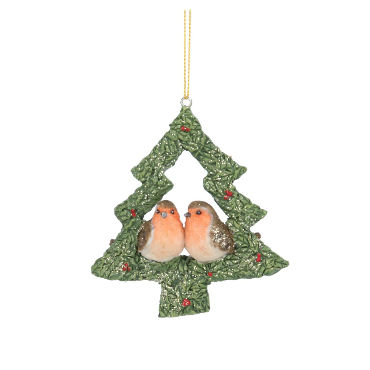 Gisela Graham Pair of Robins Christmas Hanging Ornament - Heart/Tree  This Pair of Robins Christmas Hanging Ornament is the perfect addition to your holiday decorations. Crafted with heart or tree detail, this ornament will add a classic, festive touch to any room. Add a classic holiday charm to your home with this delightful ornament.