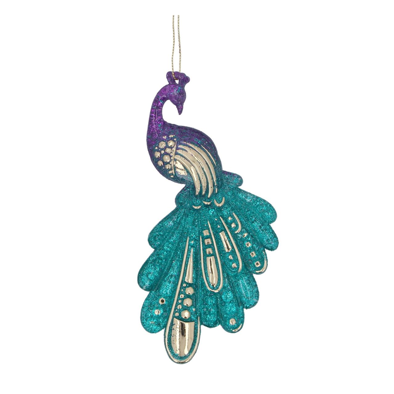 Gisela Graham Peacock Teal & Purple Christmas Hanging Ornament  This Gisela Graham Peacock Teal & Purple Christmas Hanging Ornament is a beautiful addition to any Christmas tree. This eye-catching decoration features a teal and purple peacock design. Perfect for adding a touch of festive elegance to your holiday décor.