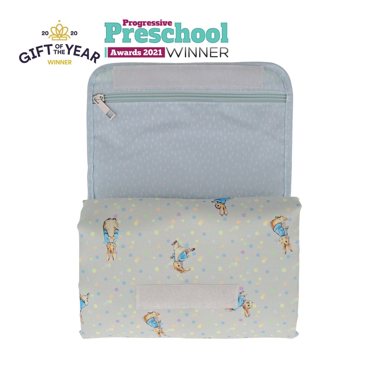 This fold out Peter Rabbit changing mat is both adorable, practical and essential for quick trips out with your baby. The changing mat has been designed to take you seconds to unwrap and use when you are on the go, helping to spend more time on the things you love doing with your baby. 