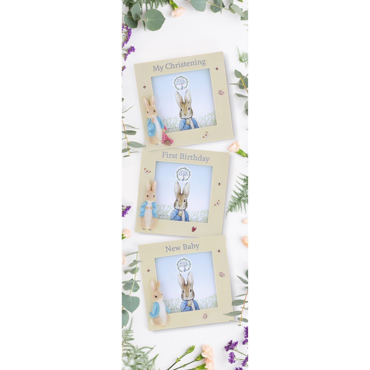 This charming Peter Rabbit My First Birthday Photo frame is the perfect place to display a picture from a birthday celebration and is sure to earn a place of honour on a tabletop or mantel. Complete with original illustrations from the Beatrix Potter stories. Photo frame fits square sized photos.
