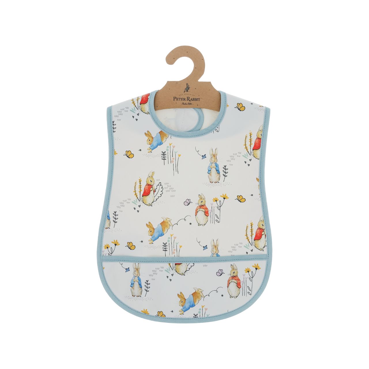 The Peter Rabbit Weaning Bib combines adorable design with a practical and durable protective product. Featuring a design based on the original Beatrix Potter illustrations, wipe-clean material and easy-peasy fastenings, we've got mealtimes, and baby, covered.