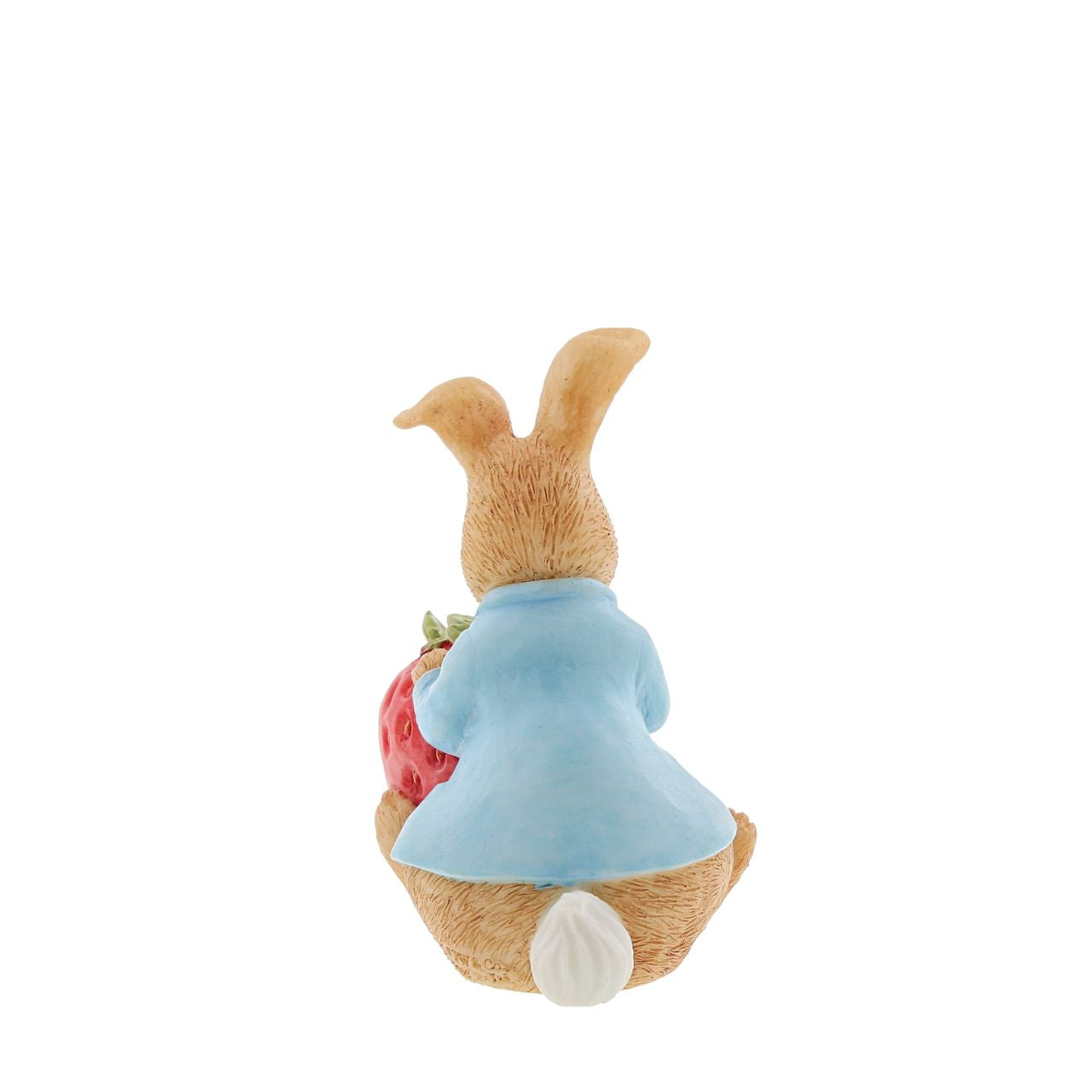 Beatrix Potter Peter Rabbit with Strawberry Figurine  Our mischievous and lovable bunny is ready to munch his way through this gigantic strawberry. This unique pose makes a treasured keepsake or gift for a Peter Rabbit lover. Created from newly drawn artworks helping to bring the featured character to life.