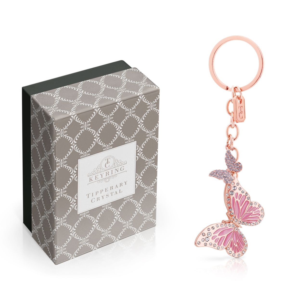 Pink Butterfly Keyring by Tipperary Crystal  Transform your keys to a fashion statement with this beautiful Pink Butterfly keyring.