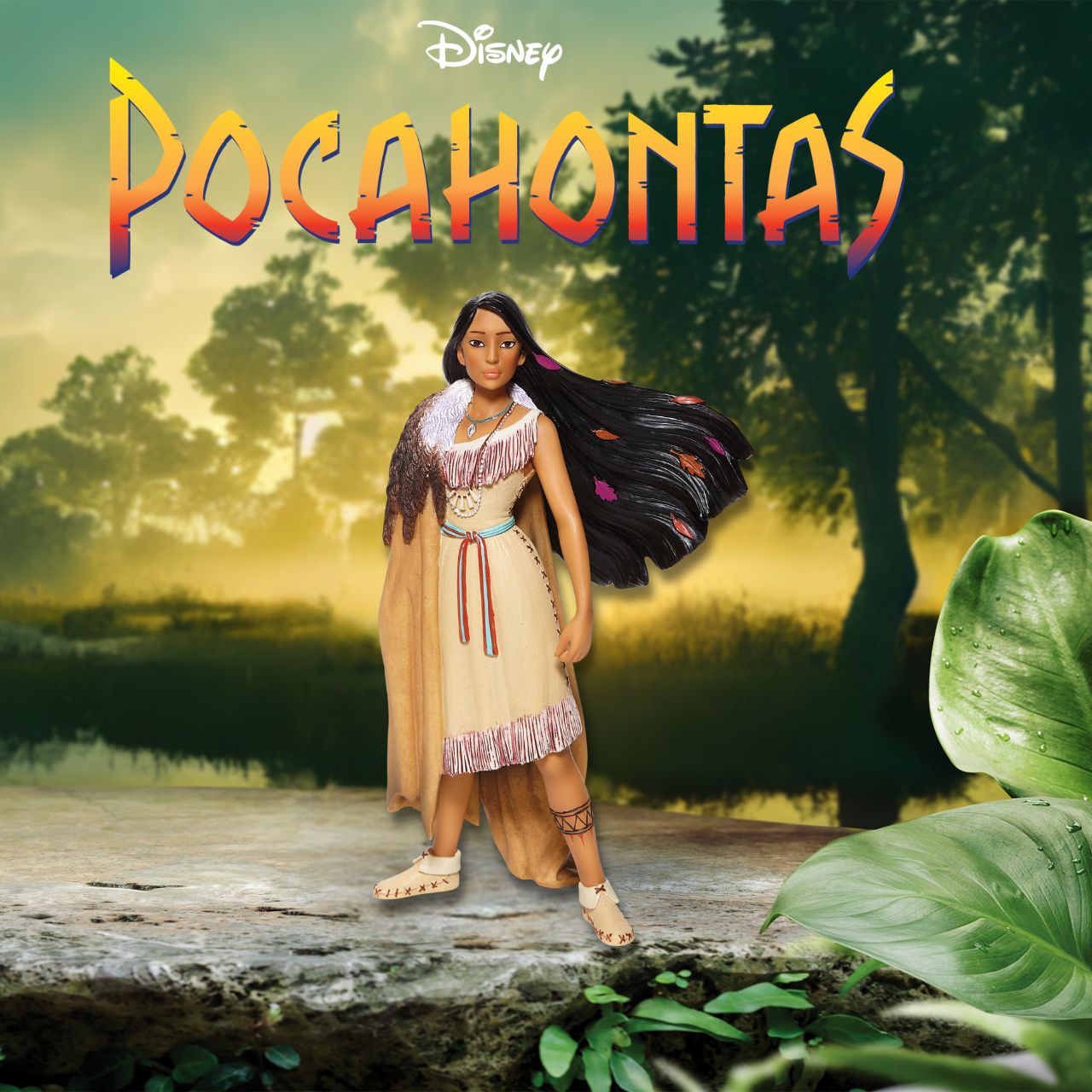 Pocahontas, daughter of Chief Powhatan of the Virginian native American tribe, strikes a powerful pose in this captivating Disney statuette. With colours in her hair and moccasins on her feet, she is a vision of beauty and female capability.