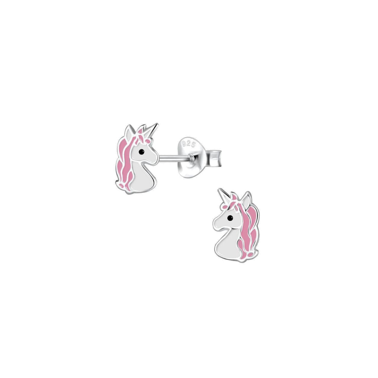 Enamelled sterling silver kids stud earrings with a purple unicorn design. These earrings are part of our “Rainbow” range and measure 8mm in height.