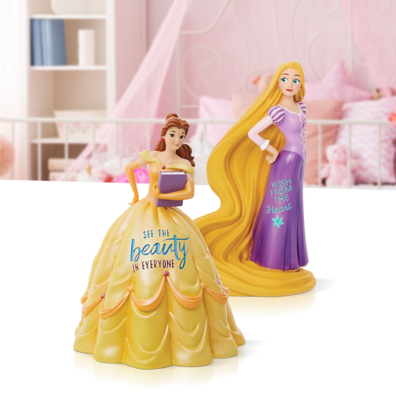 Tangled Rapunzel Wish Princess Expressions Figurine  Rapunzel from the hit Disney film 'Tangled' in an expressive pose with an empowering message that reads "Wish from the Heart"