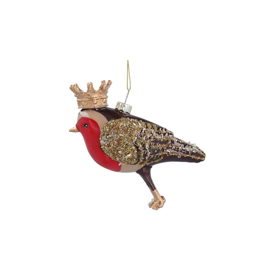 Add a touch of festive charm to your holiday decor with the Gisela Graham Robin with Crown Glass Christmas Ornament. Crafted with intricate detail, this hand-blown glass ornament features a crowned robin, symbolizing the joys of the holiday season. Perfect for any Christmas tree or as a special gift for a loved one.