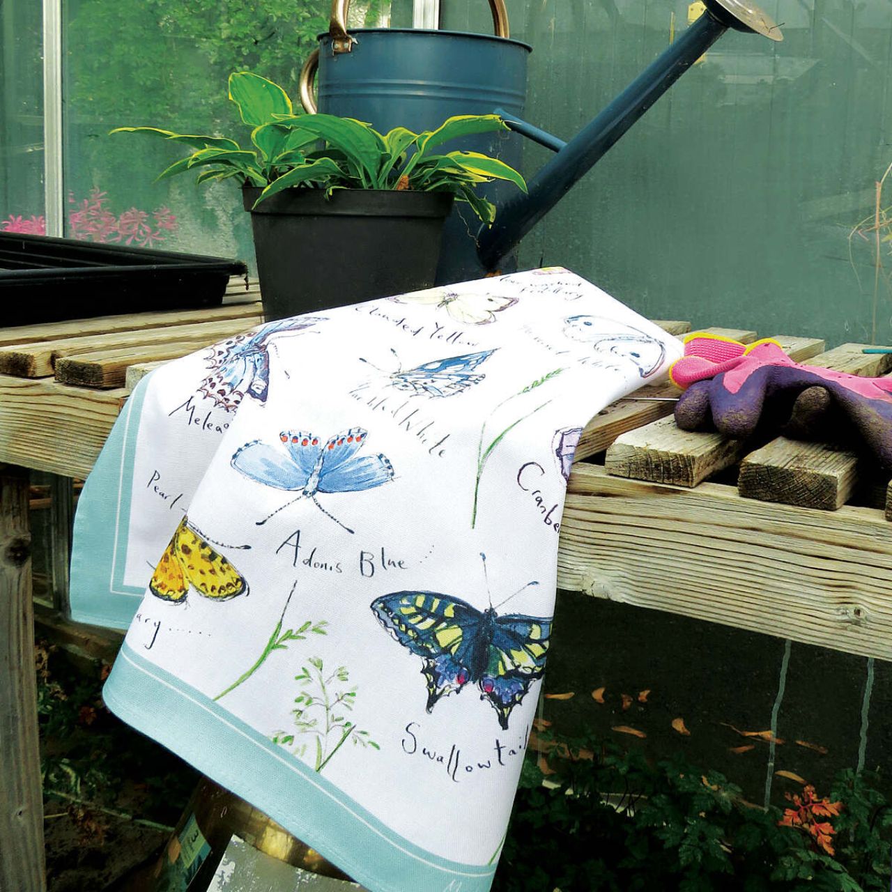 Embrace nature with Madeleine Floyd's beautiful Meadow Butterflies tea towel, as a new addition to our ever growing nature inspired collection. Watch this design come alive with a variety of quaint hand drawn butterfly breeds fluttering across the towel. Complimented by an elegant light teal, each butterfly inherits a range of both bold and pastel tones which create a vibrant and eye-catching appearance.