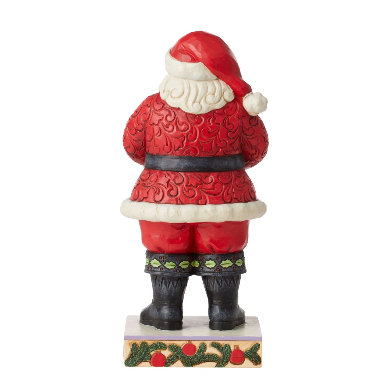 Santa with Robin in Hands Figurine by Jim Shore  Wearing holly brimmed boots and rosemaled suit, this Santa statuette delicately holds a Robin in his hands. Widely revered, Robins are thought to represent loved ones lost. Celebrate the Christmas in remembrance and love with Jim Shore. Exclusively available in UK and Europe.