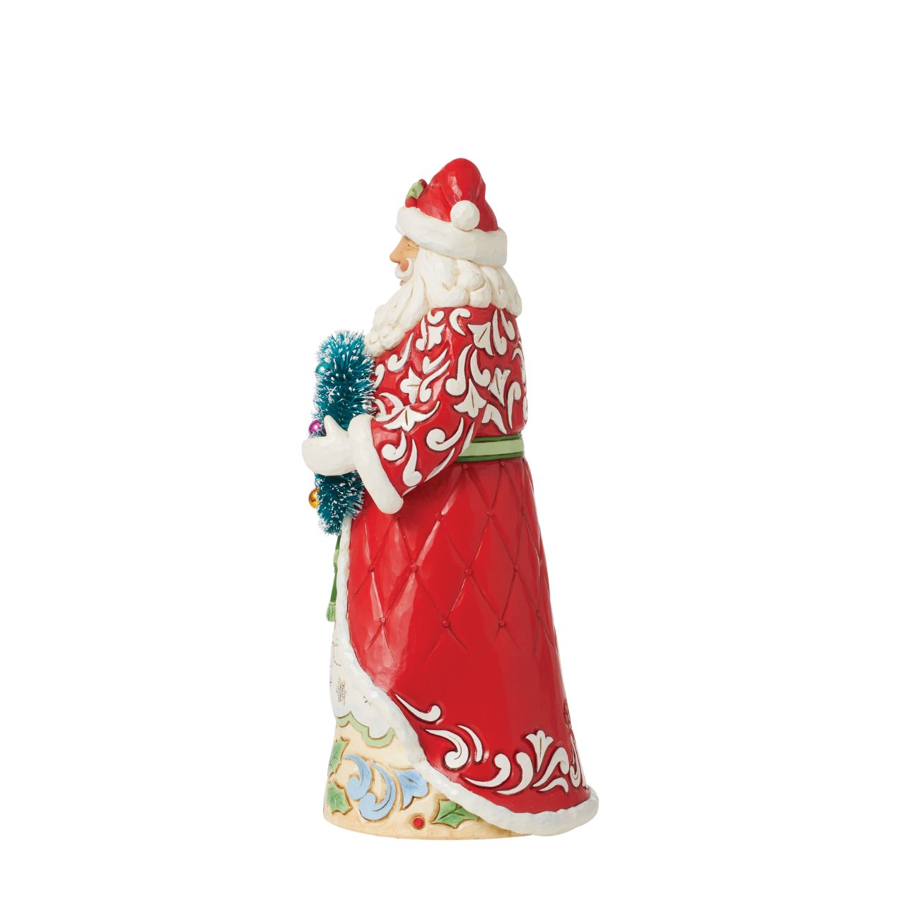 A hand painted Santa figurine by Jim Shore as part of his Heartwood Creek collection, featuring a sisal wreath to add extra fun and texture to the piece. Perfect to add to any Christmas display. Comes in fully branded packaging.