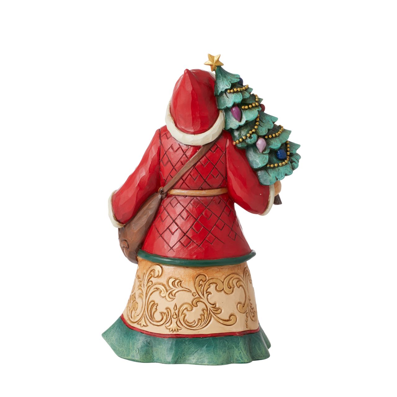 Santa with Tree Figurine  Designed by award winning artist Jim Shore as part of the Heartwood Creek Christmas Collection, hand crafted using high quality cast stone and hand painted, this Santa with Tree is perfect for the Christmas season.