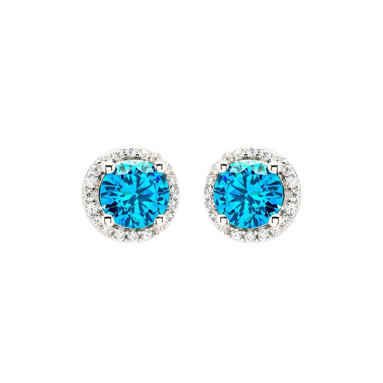 Sterling Silver Aquamarine CZ Halo Earrings by ShanOre