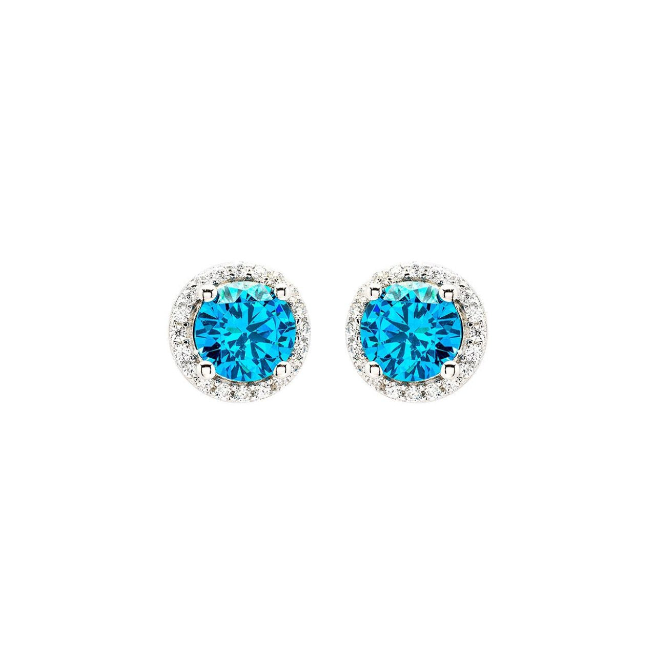 Sterling Silver Aquamarine CZ Halo Earrings by ShanOre