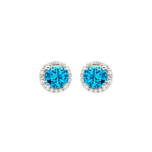 Sterling Silver Aquamarine CZ Halo Earrings by ShanOre