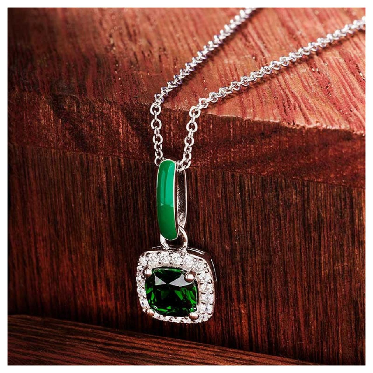 Sterling Silver Emerald CZ Crystal Square Necklace by ShanOre