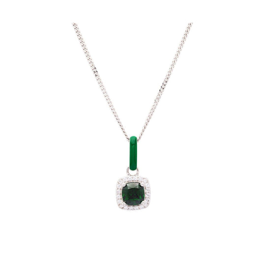 Sterling Silver Emerald CZ Crystal Square Necklace by ShanOre