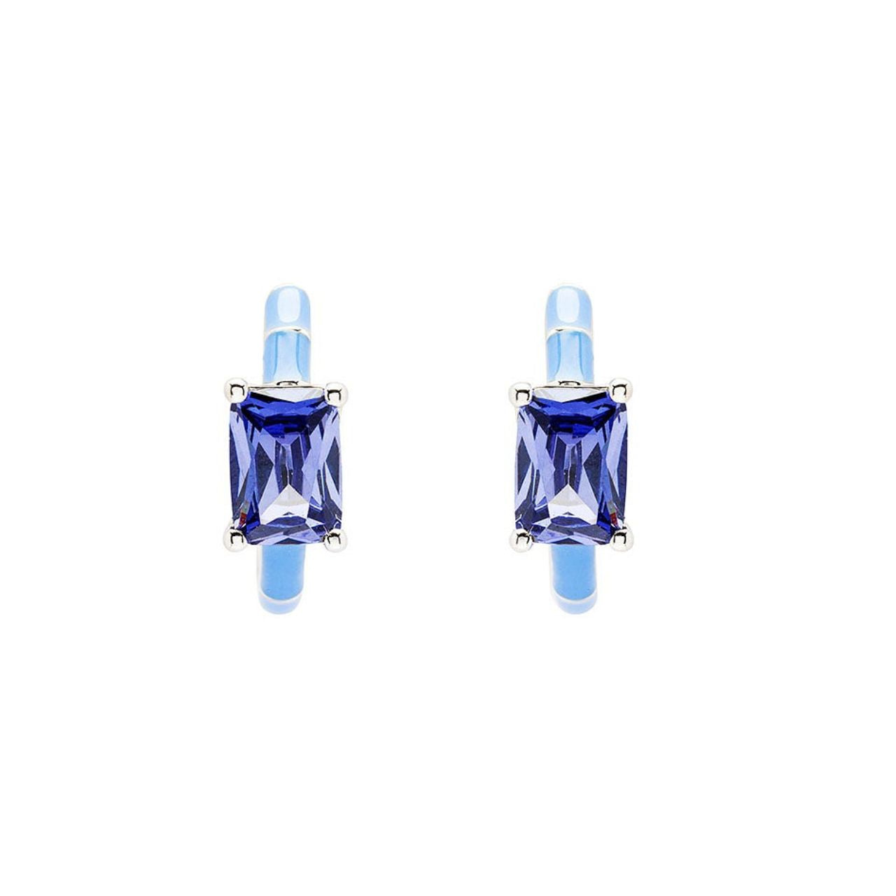 Silver Tanzanite CZ with Blue Enamel Hoop Earrings by ShanOre