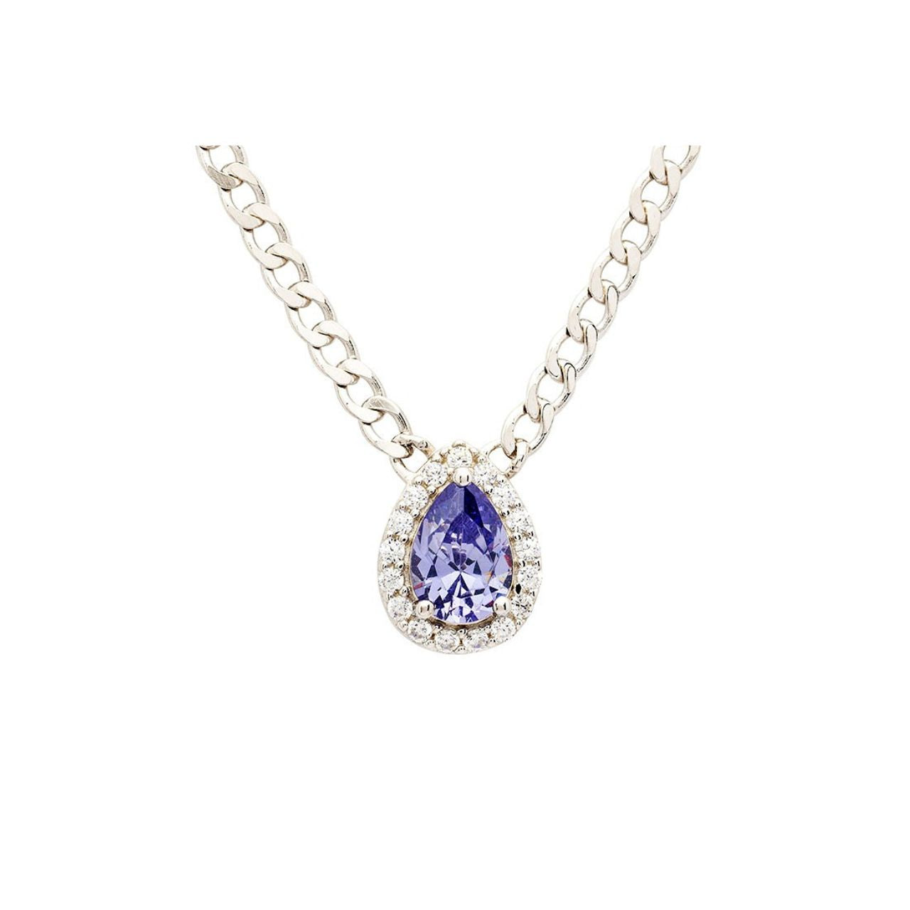 Sterling Silver Tanzanite CZ Halo Necklace by ShanOre