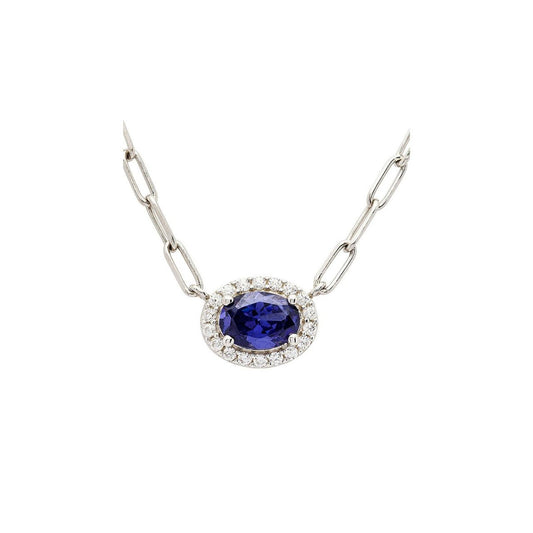 Silver Tanzanite CZ Halo Necklace by ShanOre